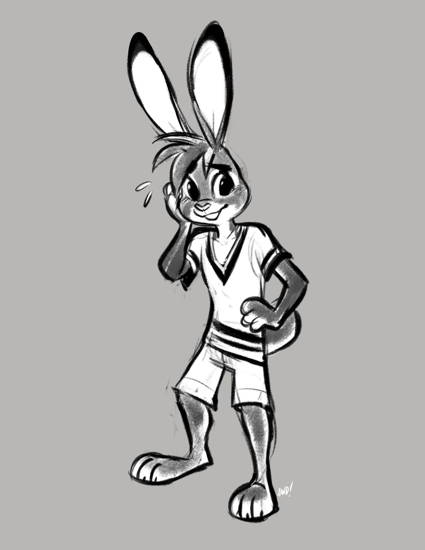 A black and white sketch of Linden by AWD!